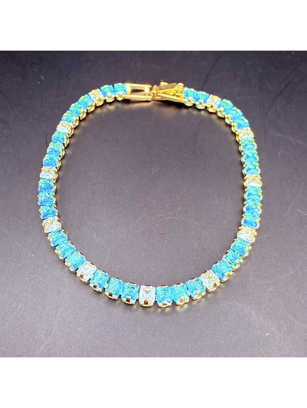 candy+clover aqua and clear rhinestoen crystal gold tone bracelet